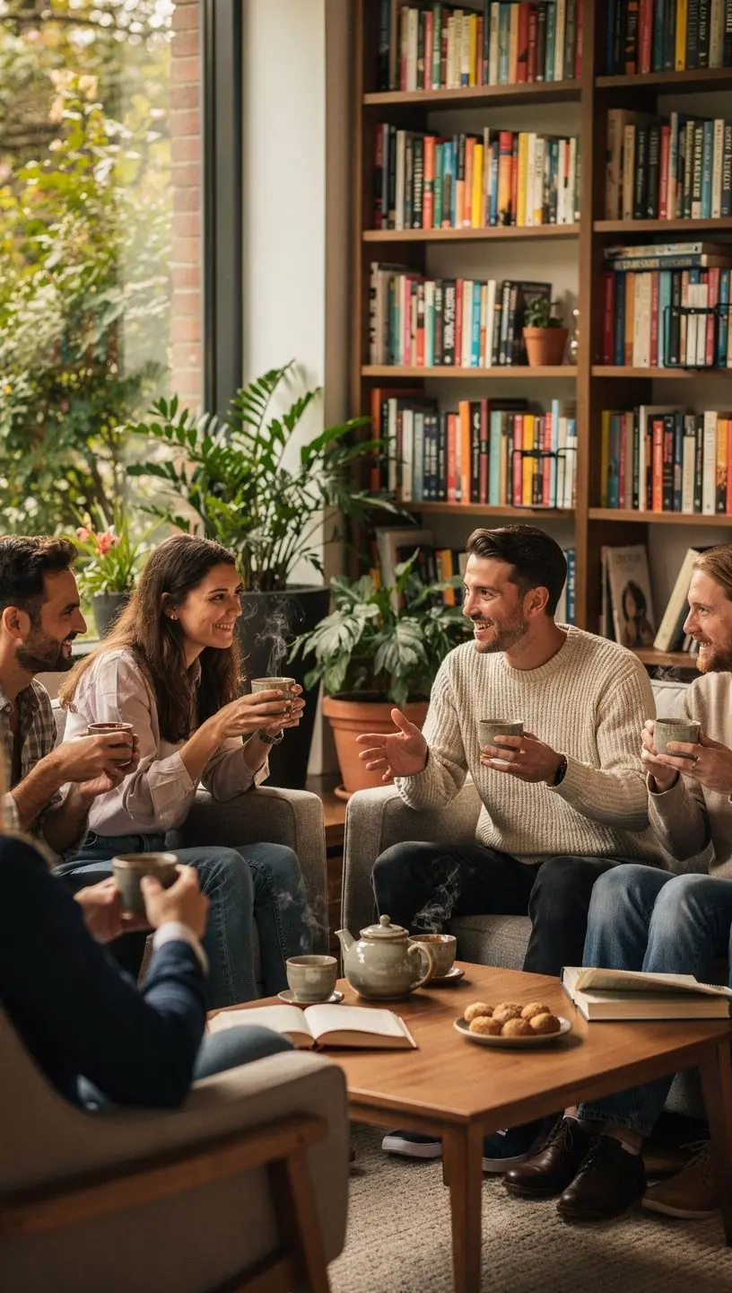 Relaxujúca atmosféra s knihou a šálkou čaju na stole