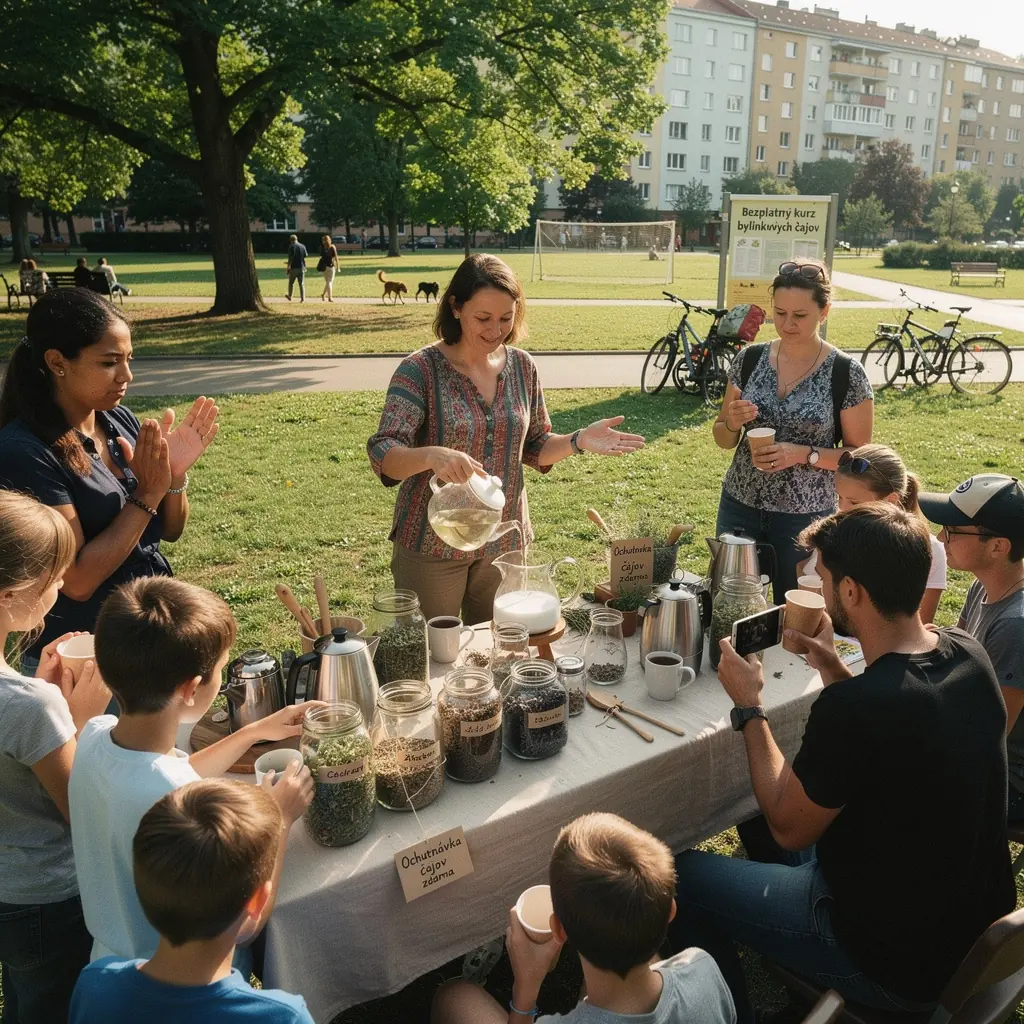 Šálka voňavého bylinkového čaju na drevenom stole